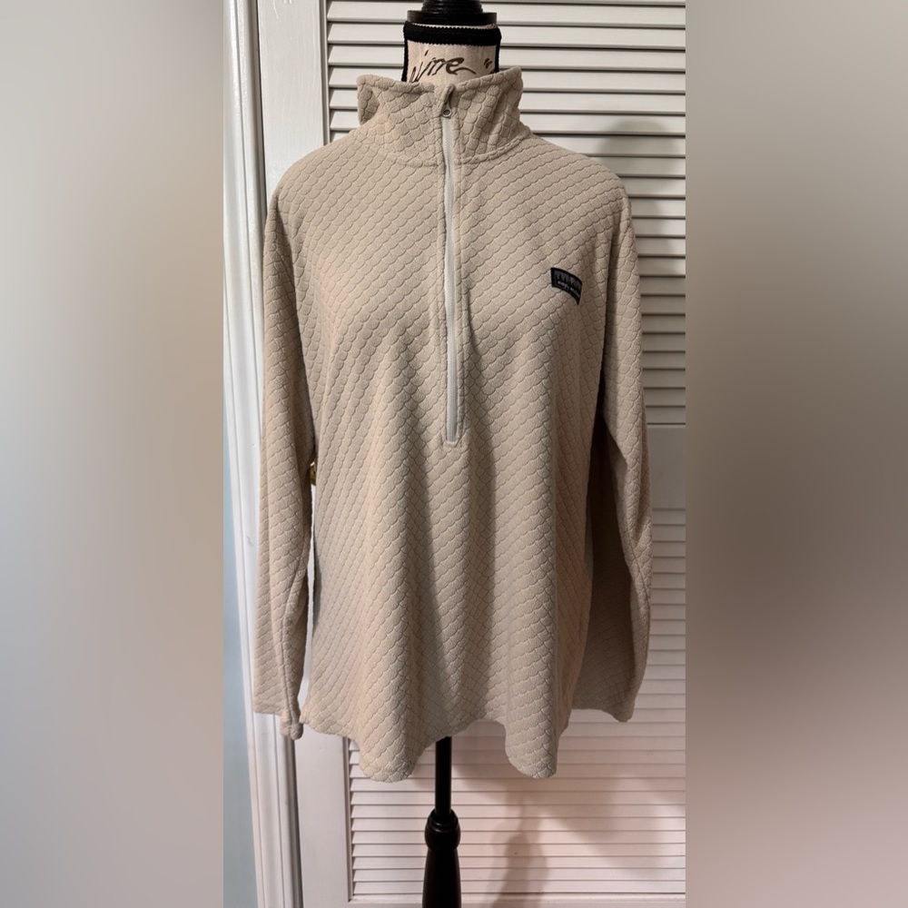 Simply Southern Tan Zip Up Sweater with Quilted Texture